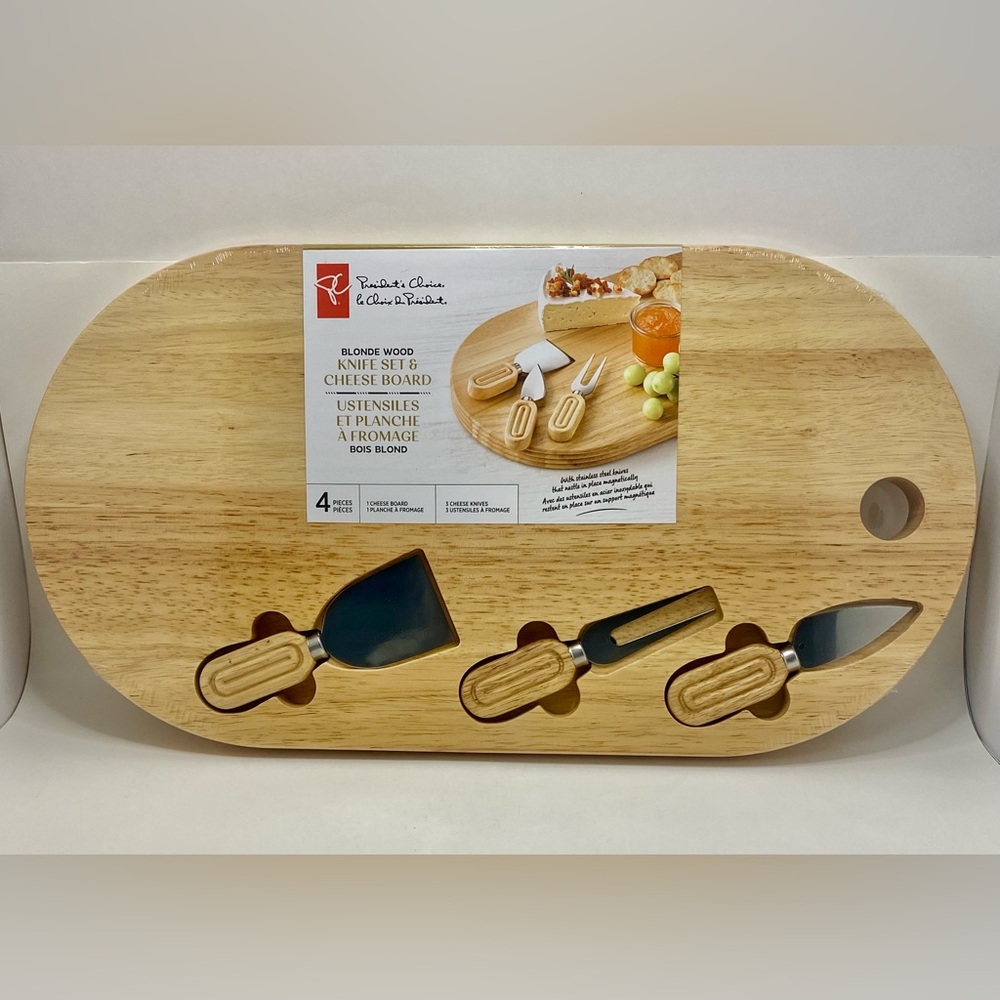 ✅ Brand New President's Choice Acacia Wood Knife Set & Charcuterie Cheese Board.
